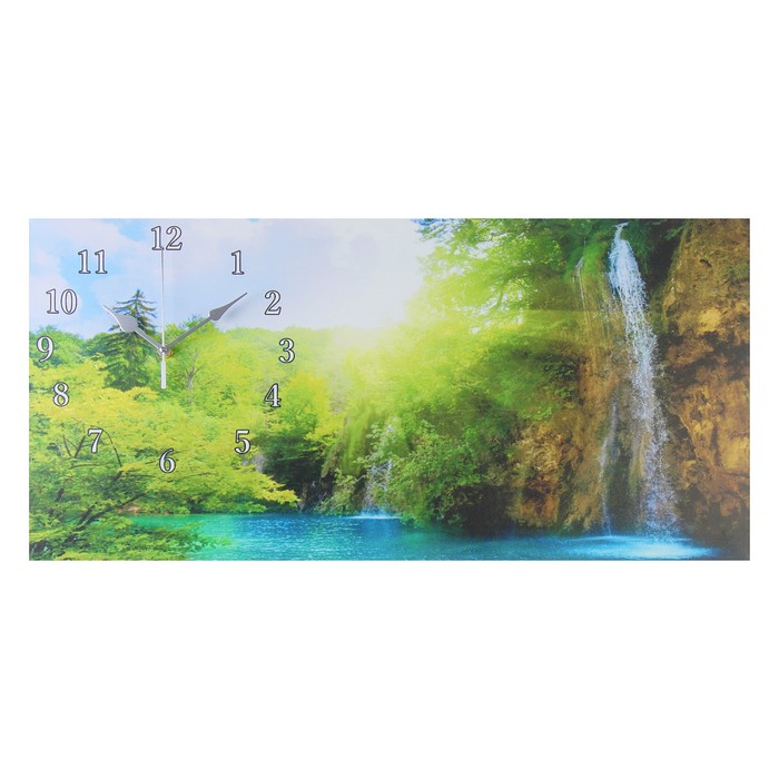 Часы настенные, на холсте, серия: Природа, "Лесной водопад", 40х76  см, микс