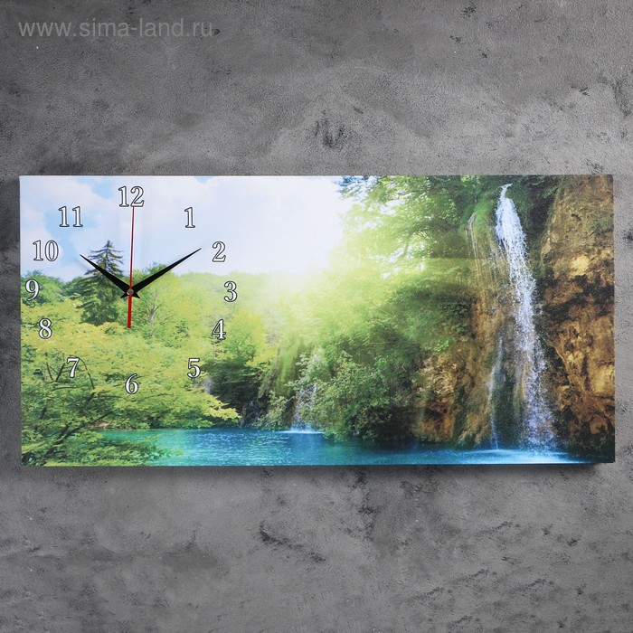 Часы-картина настенные, серия: Природа, Лесной водопад, 40 х 76 см