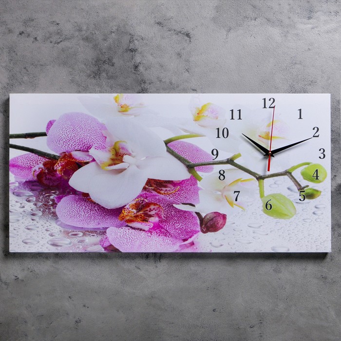 Часы настенные, на холсте, серия: Цветы, "Орхидеи", 40х76 см