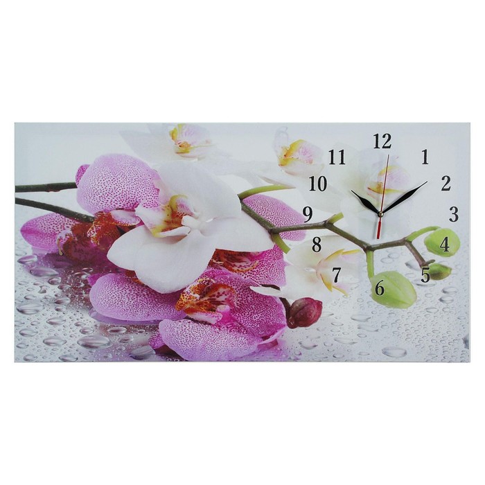 фото Часы настенные, серия: цветы, на холсте "орхидеи", 40х76 см, микс сюжет