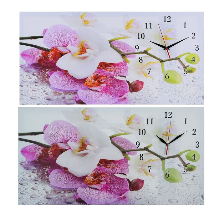 Часы настенные, на холсте, серия: Цветы, "Орхидеи", 40х76  см, микс