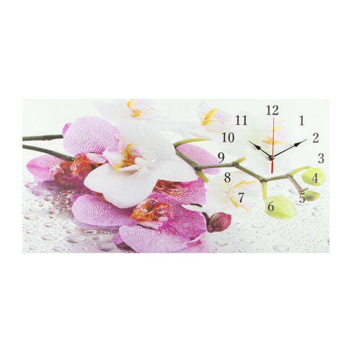Часы настенные, на холсте, серия: Цветы, "Орхидеи", 40х76  см, микс