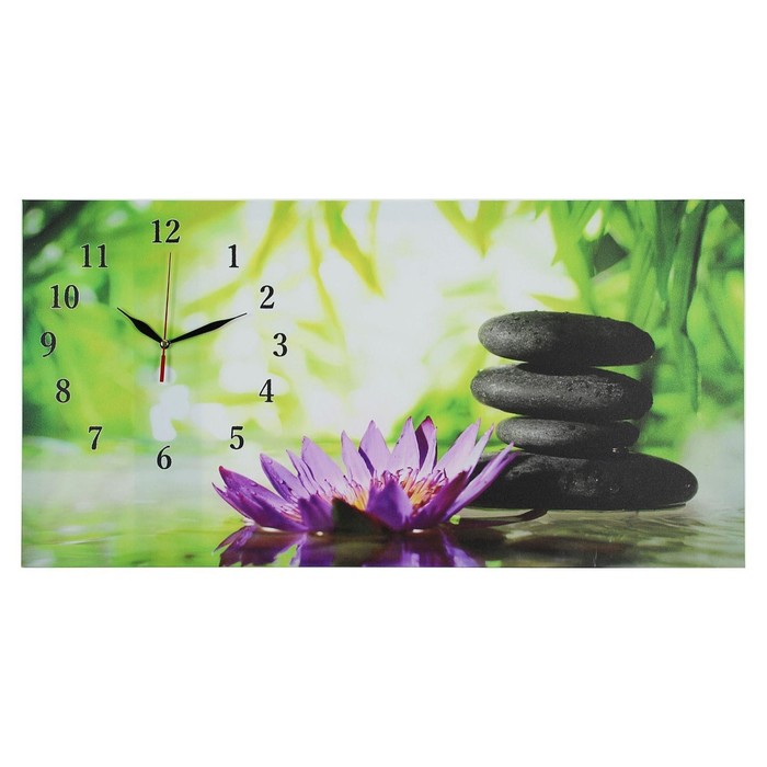 Часы настенные, на холсте, серия: Цветы, "Цветы и камни", 40х76  см, стрелки микс