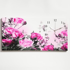 Часы настенные, на холсте, серия: Цветы, "Розовые розы", 40х76  см, микс