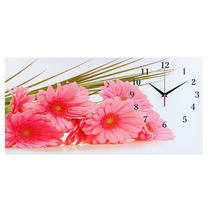 Часы настенные, на холсте, серия: Цветы, Розовые герберы, 40х76 см