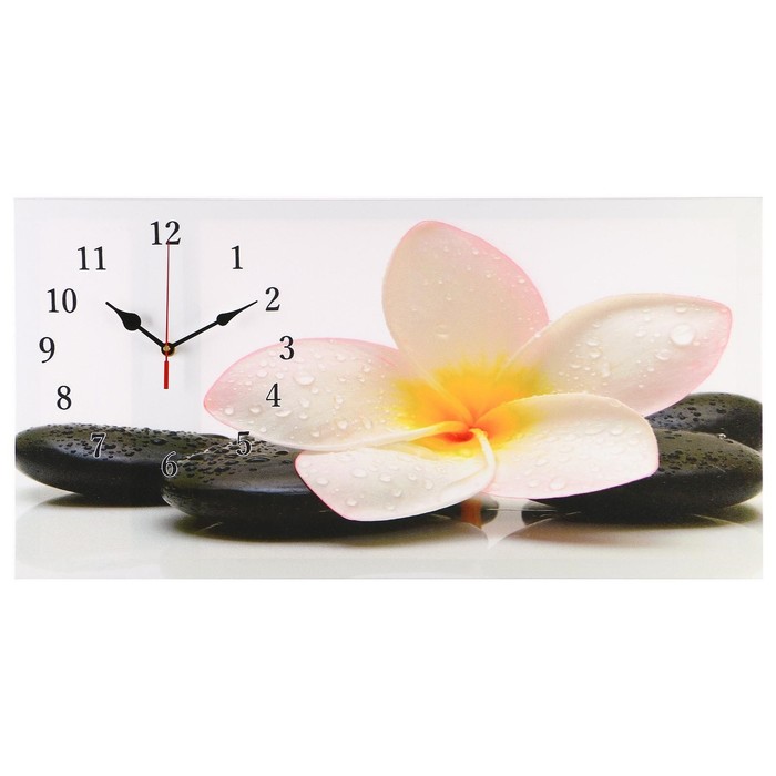 фото Часы настенные, серия: цветы, на холсте "белый цветок на камнях", 40х76 см, микс сюжет
