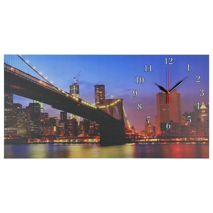 Часы настенные на холсте "Бруклинский мост", 40х76 см