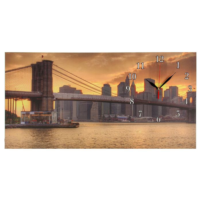 Часы настенные на холсте "Бруклинский мост", 40х76 см микс
