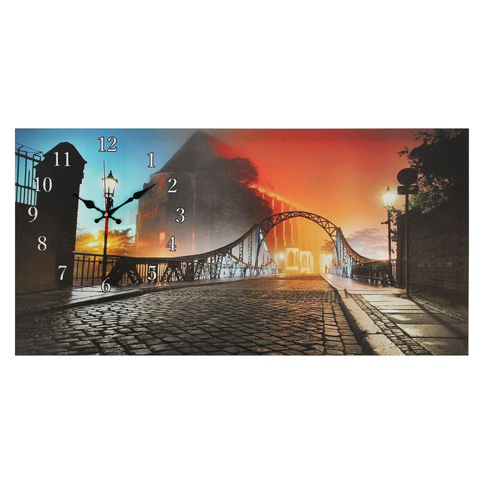 Часы настенные на холсте "Мост в тумане", 40х76 см микс