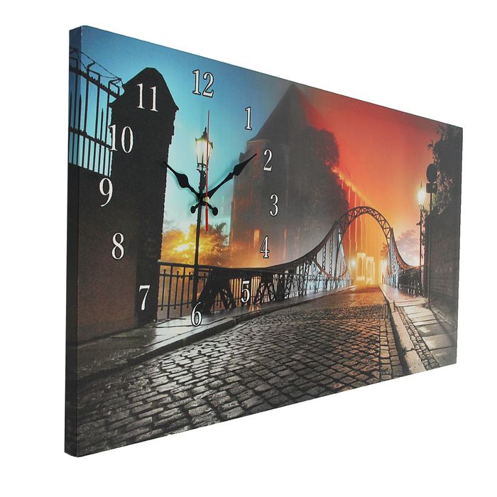 Часы настенные на холсте "Мост в тумане", 40х76 см микс