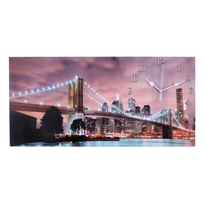 часы картина настенные серия природа озеро и горы 40 х 76 см Часы-картина настенные, интерьерные Бруклинский мост, бесшумные, 40 х 76 см