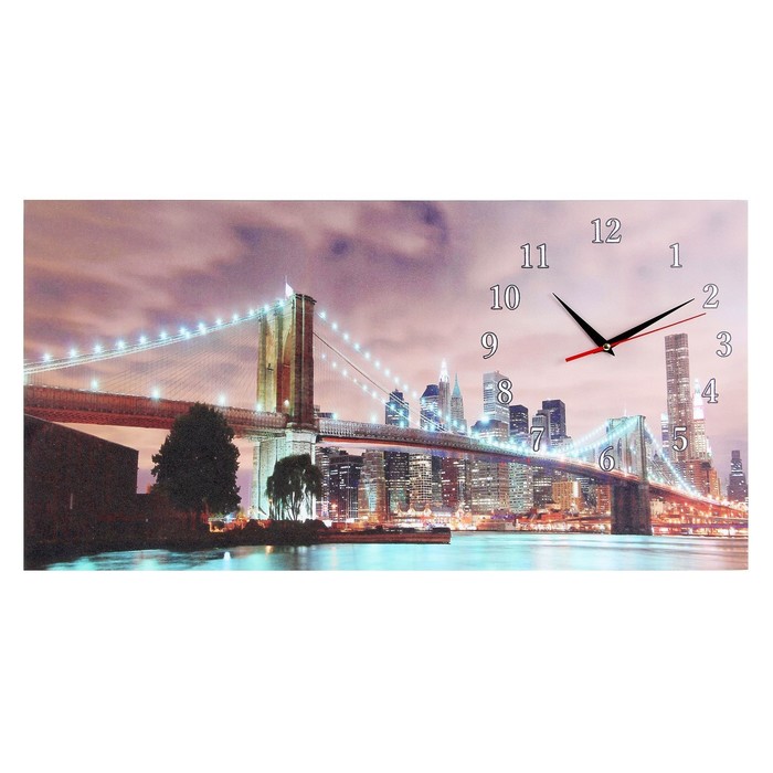Часы настенные, на холсте, серия: Город, "Бруклинский мост", 40х76  см, микс