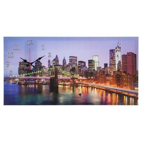 Часы настенные, на холсте, серия: Город, "Бруклинский мост", 40х76  см, микс