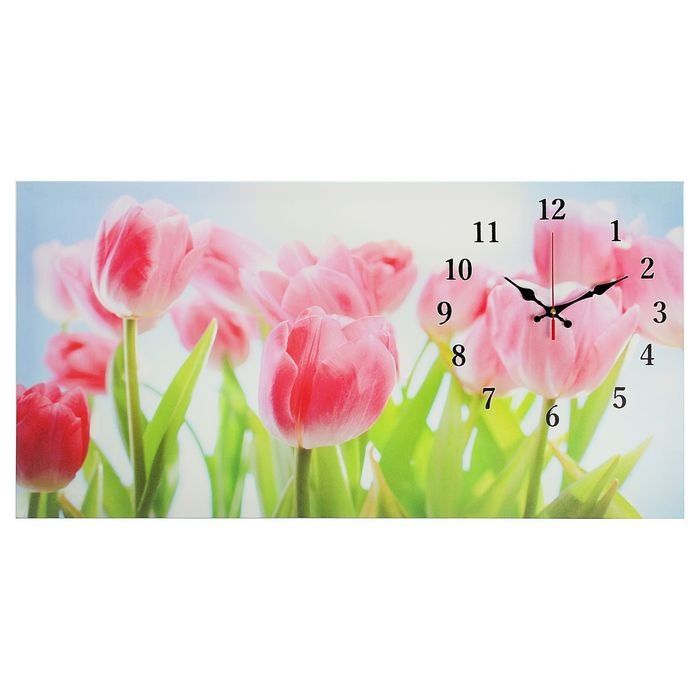 Часы настенные на холсте "Розовые тюльпаны", 40х76 см микс