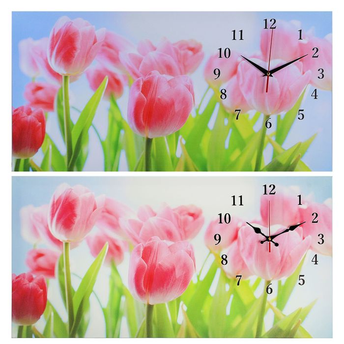 Часы настенные на холсте "Розовые тюльпаны", 40х76 см микс