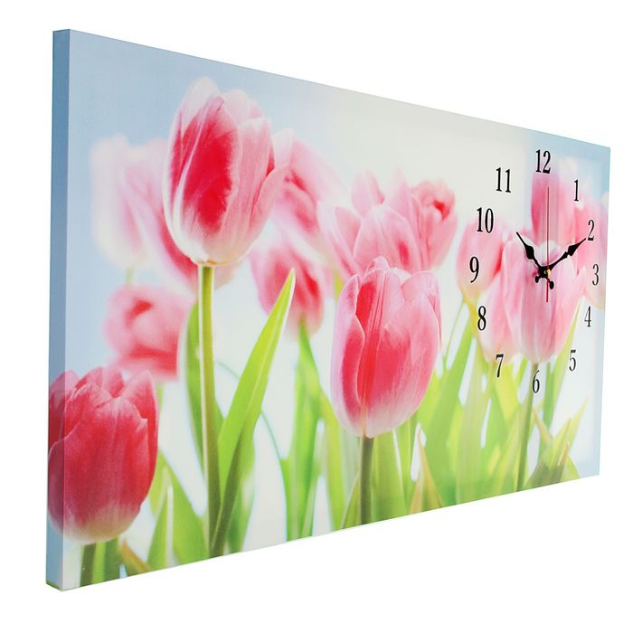 Часы настенные на холсте "Розовые тюльпаны", 40х76 см микс