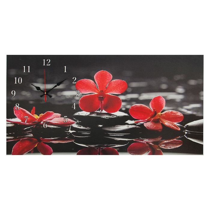 Часы настенные на холсте "Красные орхидеи", 40х76 см микс
