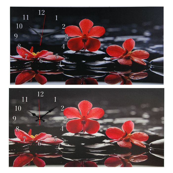 Часы настенные на холсте "Красные орхидеи", 40х76 см микс