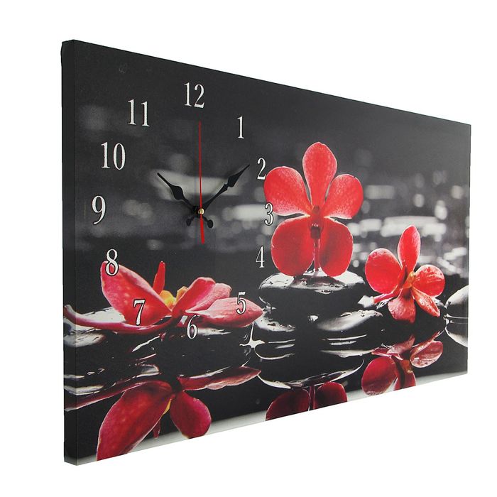 Часы настенные на холсте "Красные орхидеи", 40х76 см микс