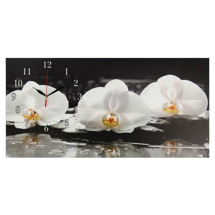 Часы-картина настенные, серия: Цветы, Белые орхидеи, 40 х 76 см
