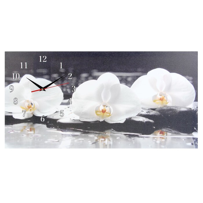 Часы настенные, на холсте, серия: Цветы, "Белые орхидеи", 40х76  см, микс