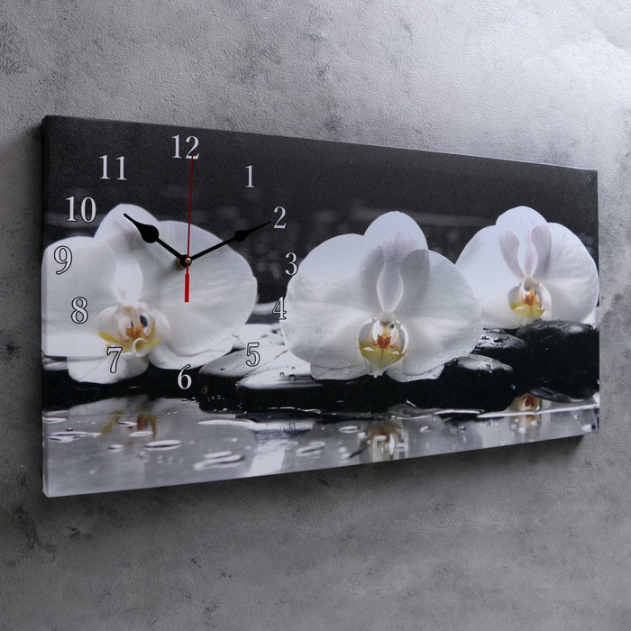 Часы настенные, на холсте, серия: Цветы, "Белые орхидеи", 40х76  см, микс