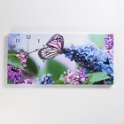 Часы настенные, на холсте, серия: Цветы, "Сирень и бабочка", 40х76  см, микс