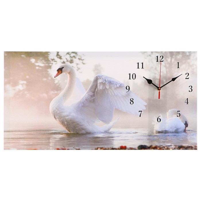 Часы-картина настенные, серия: Животный мир, Белый лебедь, 40 х 76 см