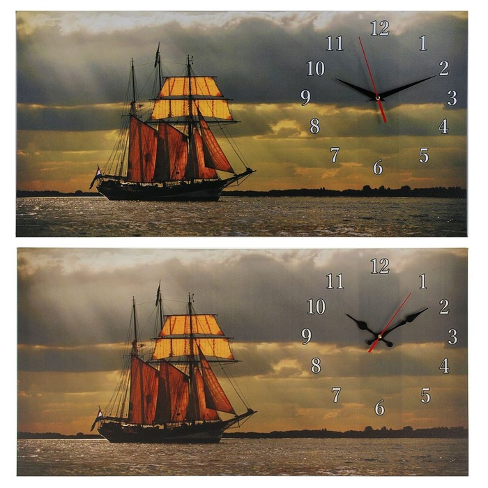 Часы настенные на холсте "Парусник", 40х76 см микс