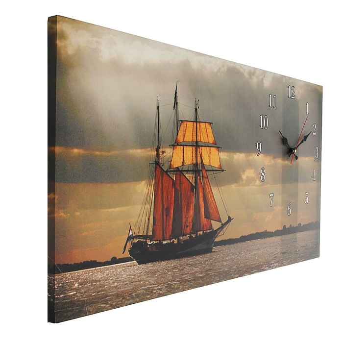 Часы настенные на холсте "Парусник", 40х76 см микс