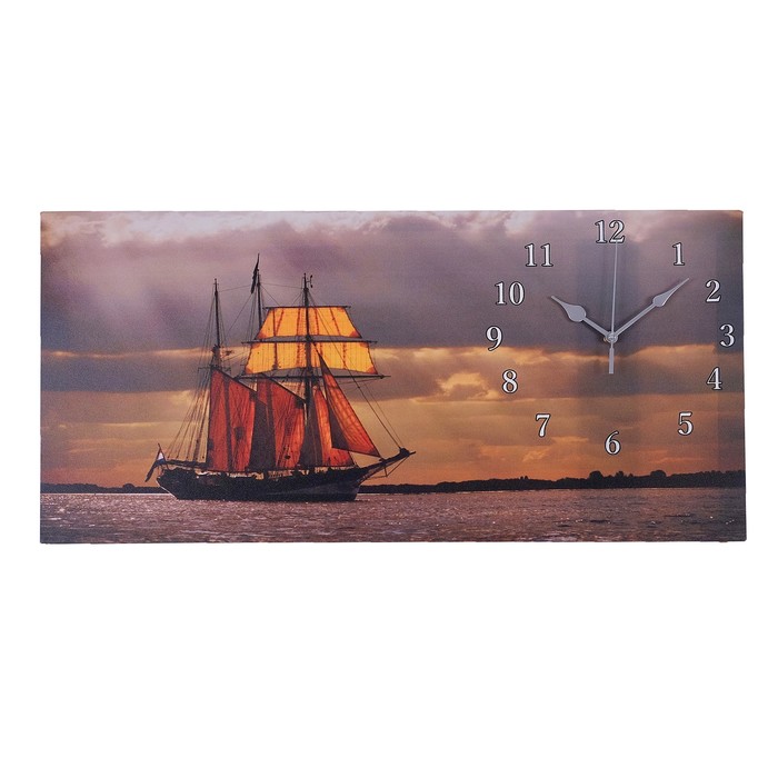 Часы настенные на холсте "Парусник", 40х76 см микс
