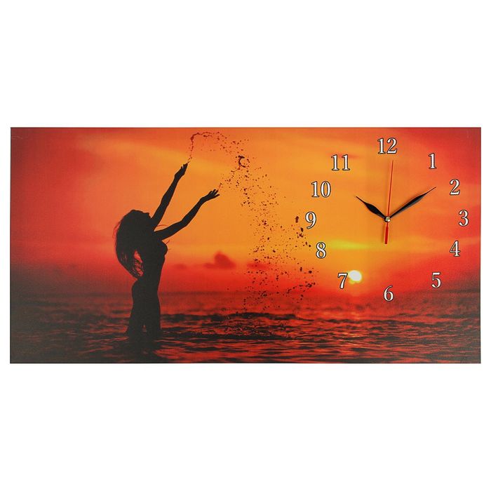 Часы настенные на холсте "Девушка на закате", 40х76 см микс