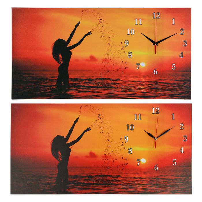 Часы настенные на холсте "Девушка на закате", 40х76 см микс