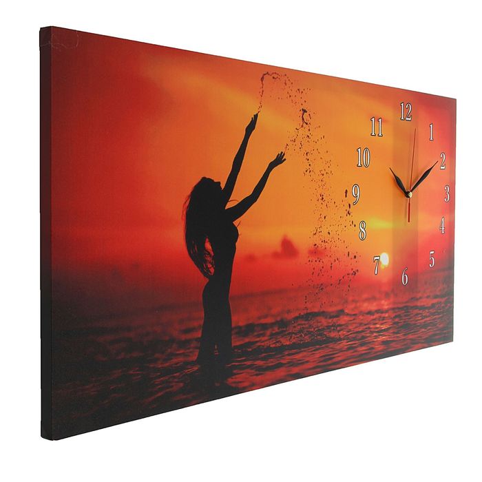 Часы настенные на холсте "Девушка на закате", 40х76 см микс