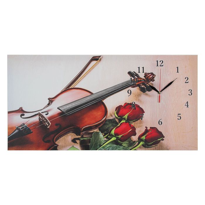 Часы настенные на холсте "Розы и скрипка", 40х76 см микс