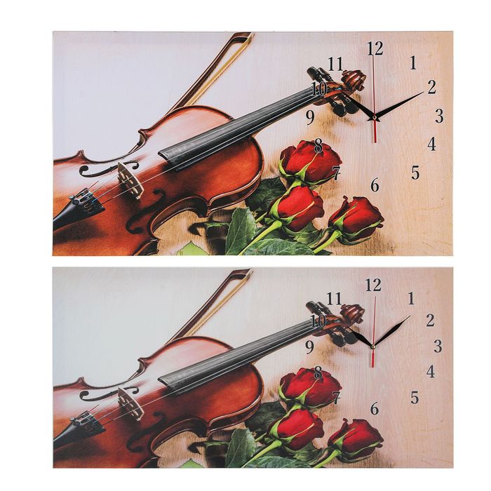 Часы настенные на холсте "Розы и скрипка", 40х76 см микс