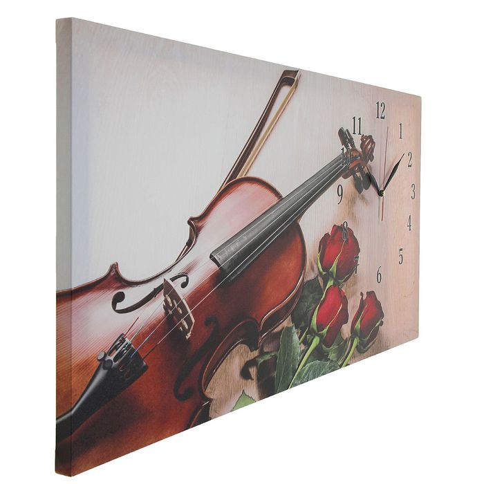 Часы настенные на холсте "Розы и скрипка", 40х76 см микс