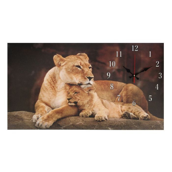 Часы настенные на холсте "Львица и львенок", 40х76 см микс