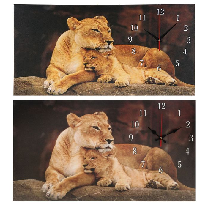 Часы настенные на холсте "Львица и львенок", 40х76 см микс