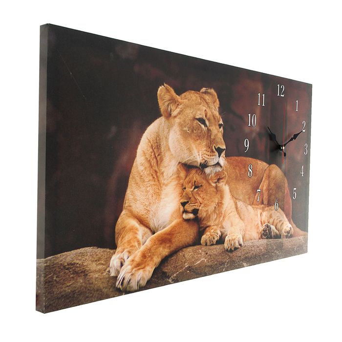 Часы настенные на холсте "Львица и львенок", 40х76 см микс