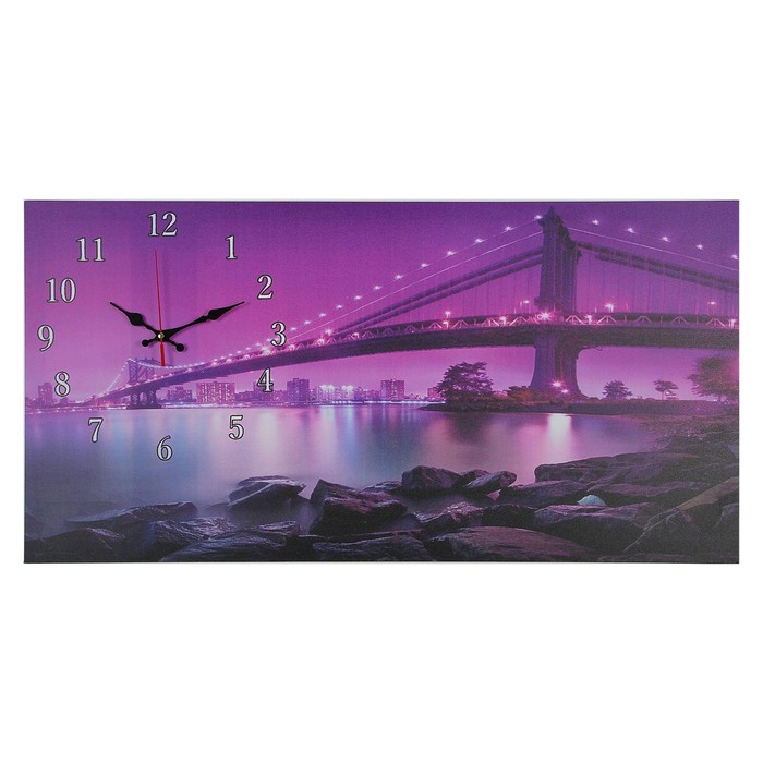 Часы-картина настенные, серия: Город, Светящийся мост, 40 х 76 см