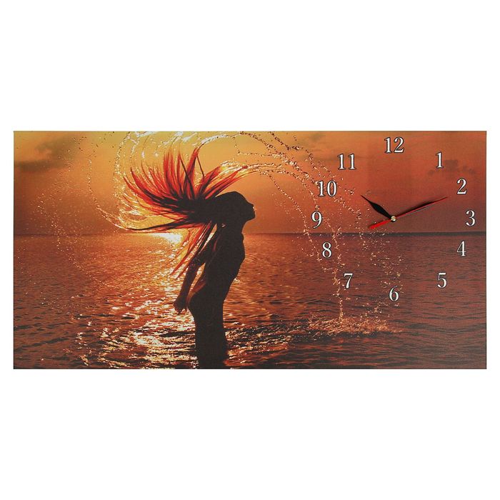 Часы настенные на холсте "Девушка на закате", 40х76 см микс