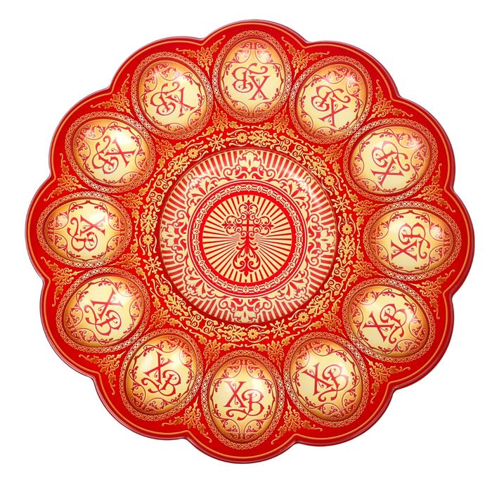 Пасхальная подставка на 12 яиц и кулич "Орнаментальная. Христианская"