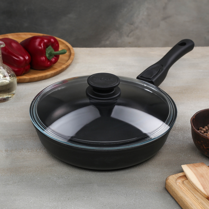 Сковорода 24 см, съемная ручка, стеклянная крышка