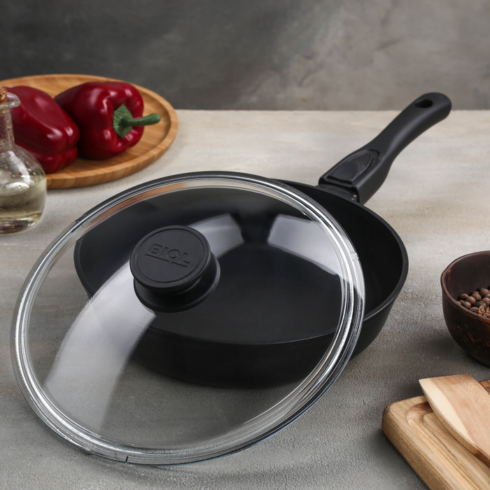 Сковорода 24 см, съемная ручка, стеклянная крышка