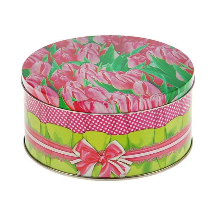Подарочная коробка "Тюльпаны", круг, 15,3 х 15,3 х 7,5 см