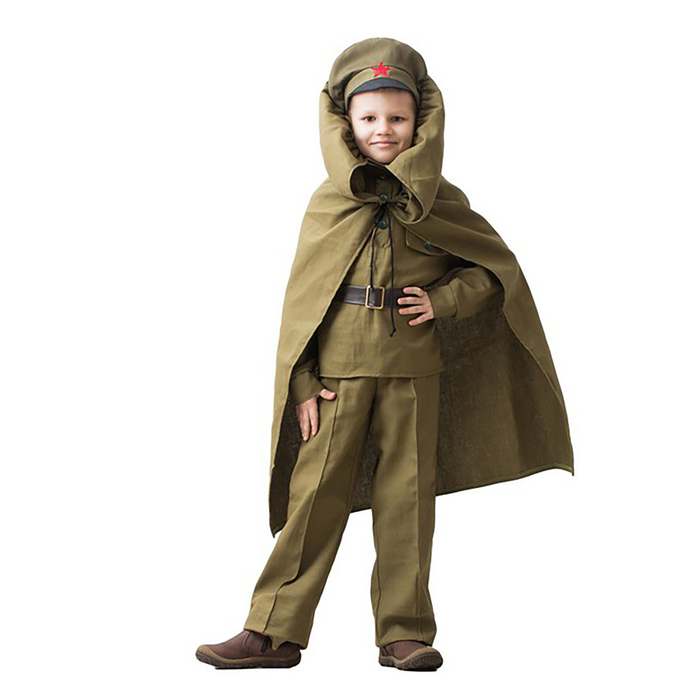 Костюм военного "Командир", гимнастёрка, ремень, фуражка, брюки, плащ, 8-10 лет, рост 140-152 см