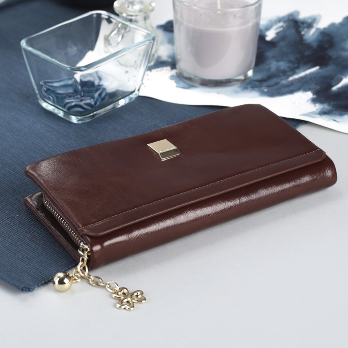 Кошелёк женский, 5 отделов, для карт, для монет на молнии, цвет коричневый