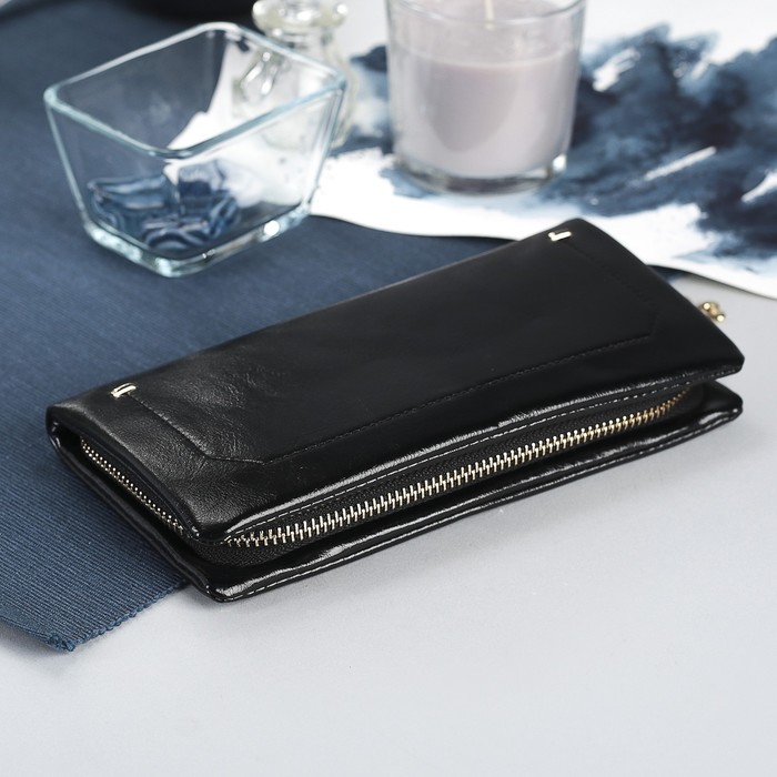 Кошелёк жен, 5 отделов, для карт, для монет на молнии, цвет чёрный