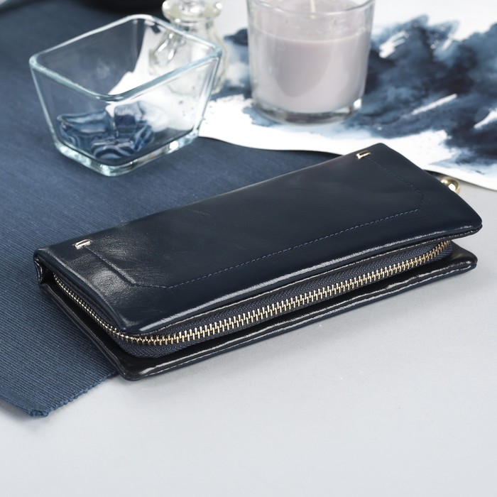 Кошелёк жен, 5 отделов, для карт, для монет на молнии, цвет синий